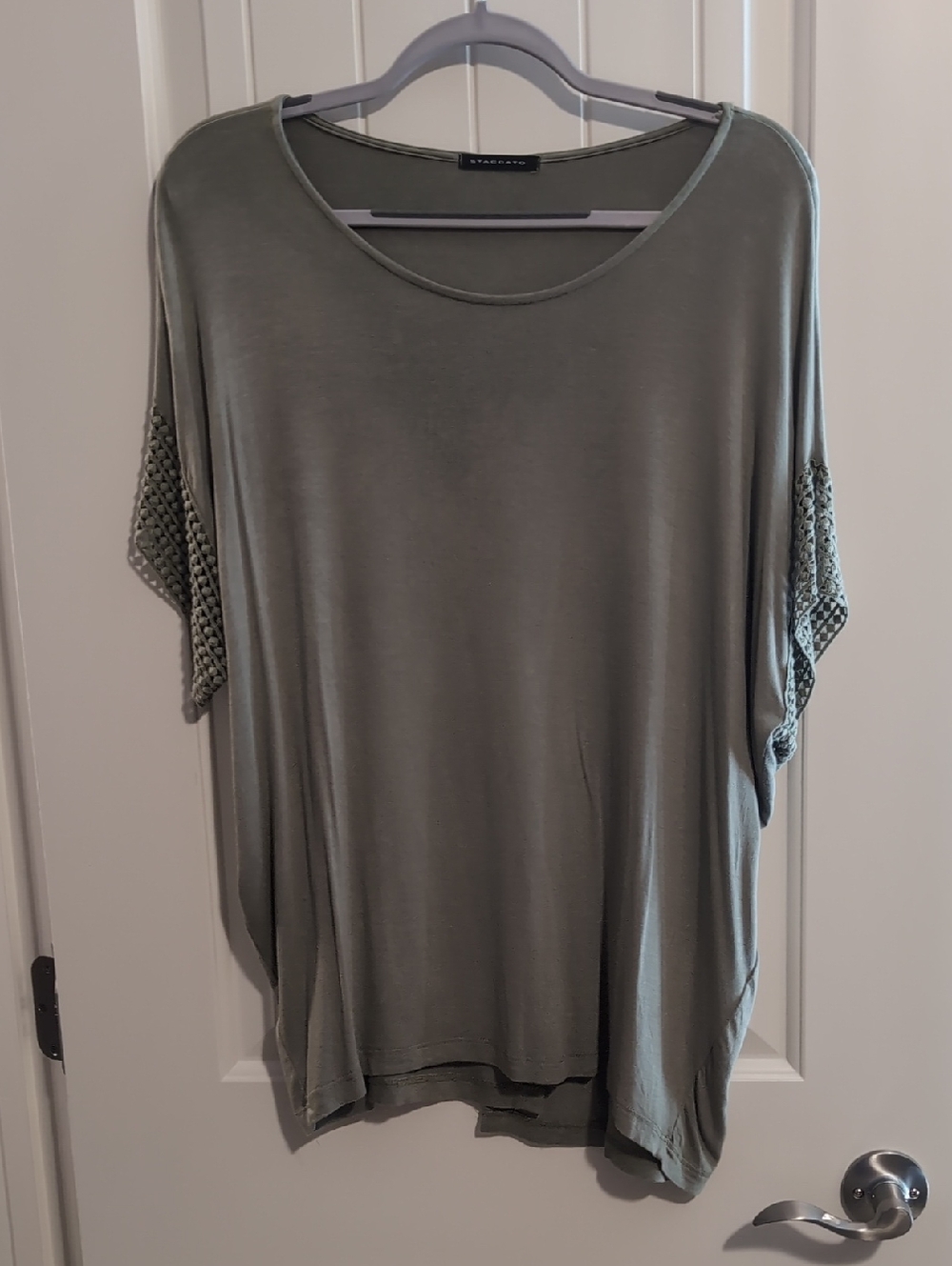 Staccato Olive Green Crochet-Sleeve Tunic Top